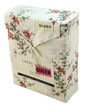 Laura Ashley 199165053881 Jessika Queen Size Red Floral / Cream 4 Pcs. 100% Cotton Sheet Set