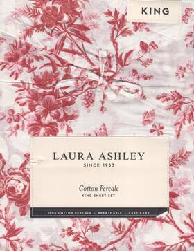 Laura Ashley 199165053997 King Sheet Set Walled Garden Red Floral 4pc Butterflies Berries