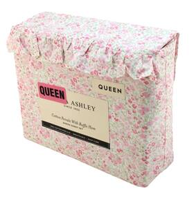 Laura Ashley 199165111154 Leona Queen Size Pink/green Floral 100% Cotton Ruffle Hem Sheet Set