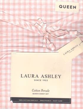 Laura Ashley 199165112380 Queen Sheet Set Gracies Gingham Pink 4pc Farmhouse Shabby Cottage