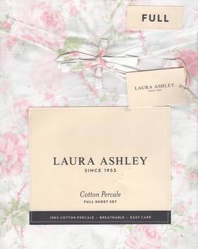 Laura Ashley 199165122020 Full Sheet Set Belinda Pink Floral Green 4pc Farmhouse Chic Roses