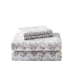Laura Ashley 313028157138 Rosalie 4-piece Light Pastel Gray Floral Flannel Queen Sheet Set