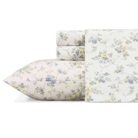 77471370 Laura Ashley Queen Printed Pattern Flannel Sheet Set Cottage Blue -