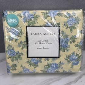 Laura Ashley 883893260672 Queen Sheet Set Iona Blue On Yellow Floral 4pc Cottage Farmhouse