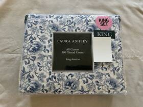 Laura Ashley 883893462151 New 4pc King Sheet Set Cottage Floral Lorelei Blues On Blue 300tc