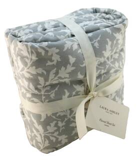 Laura Ashley 883893547506 Crestwood Queen Size Gray /white Floral Cotton Flannel Sheet Set