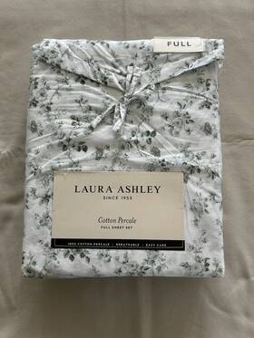 Laura Ashley 883893834880 New 4pc Full Sheet Set Cottage Floral Bella Green And White