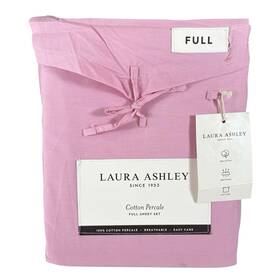 Laura Ashley 883893835054 Full Sheet Set Pink Mauve Solid 100% Cotton Percale 4 Pc New