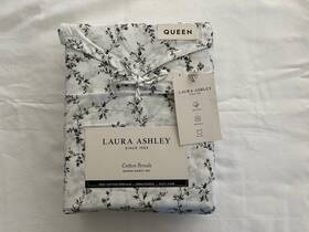 Laura Ashley 883893842755 New 4pc Queen Sheet Set Floral Vines Saras Sprig Black And White