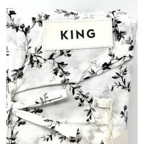 Laura Ashley 883893842762 Percale Cotton King Sheet Set Black White Sarahs Sprig 4 Pcs. Nwt
