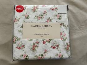 Laura Ashley 883893876408 New 4pc King Sheet Set Cottage Floral Audrey Maroon Pink And Green