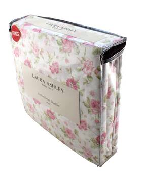 Laura Ashley 883893876446 King Size Catriona Floral Pink/green 100% Cotton Percale Sheet Set