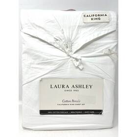 Laura Ashley 883893878839 Percale Cotton Cal California King Sheet Set Solid White Nwt Laura Ashley 883893878839 Percale Cotton Cal California King Sheet Set Solid White Nwt