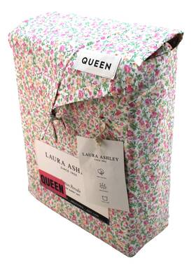 Laura Ashley 883893889989 Queen Size Emogene Floral Pink / Green Cotton Percale Sheet Set