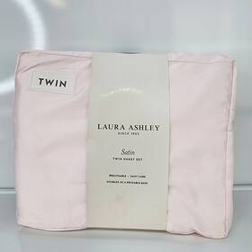 Laura Ashley 883893896413 New Satin 3-pc Twin Sheet Set Light Pink Solid Bed Sheets Bedding