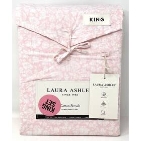 Laura Ashley 883893898394 Heirloom Ditzy Percale Cotton King Sheet Set Light Pink White Nwt