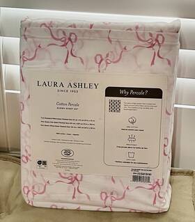 Laura Ashley 883893898530 Queen Sheet Set Trailing Bows Pink 4pc Cottage Farmhouse Trending