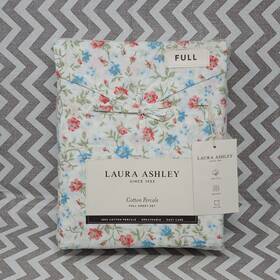 Laura Ashley 883893902244 Full Double Sheet Set 100% Cotton Bonnie Red Blue Floral Farmhouse