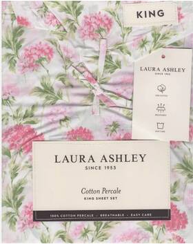 Laura Ashley 883893905092 King Size Cotton Sheet Set - Edwina Pink Florals Cottage Roses