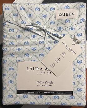 Laura Ashley 883893905184 New 4pc Queen Sheet Set Cottage Kate Bow Blues Bows And Greens