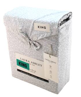 Laura Ashley 883893915855 Chelsea Vine Queen Size Gray /white Floral Cotton Percale Sheet Set