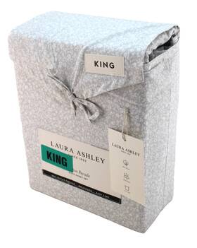 Laura Ashley 883893915862 Chelsea Vine King Size Gray / White Floral Cotton Percale Sheet Set