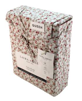 Laura Ashley 883893915909 Sweet Success Queen Size Red / Brown Tan Floral Cotton Sheet Set