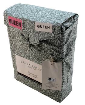 Laura Ashley 883893916050 New Cressida Queen Size Green Floral 100% Cotton Percale Sheet Set