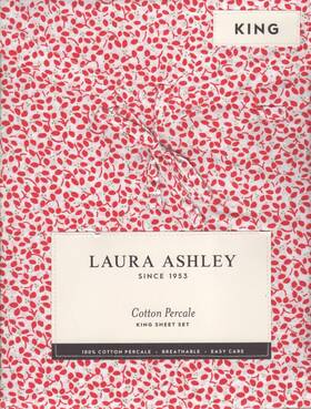 Laura Ashley 883893922686 King Sheet Set Jolly Holly Red 4pc Farmhouse Chic Cottage Green