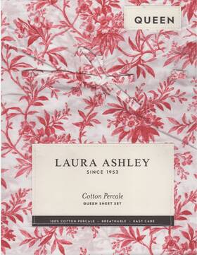 Laura Ashley 883893922747 Queen Size Holiday Cotton Sheet Set - Faye Toile Red Floral