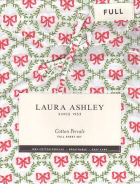 Laura Ashley 883893922822 Christmas Bows And Ribbons Cotton Sheet Set - Full Size