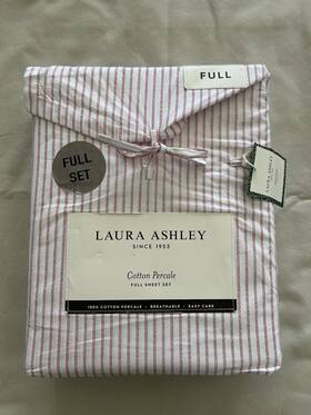 Laura Ashley 883893922914 New 4pc Full Sheet Set Jaynie Ticking Stripes Red And White Laura Ashley 883893922914 New 4pc Full Sheet Set Jaynie Ticking Stripes Red And White