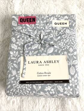 Laura Ashley 883893935532 Queen Sheet Set Cotton Percale Gray Deer Dance Holiday Print Laura Ashley 883893935532 Queen Sheet Set Cotton Percale Gray Deer Dance Holiday Print