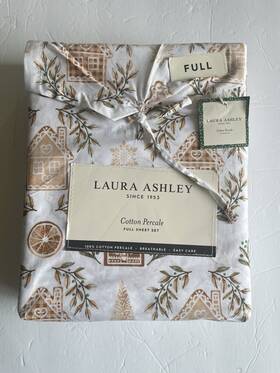 Laura Ashley 883893935563 Full Sheet Set Cotton Percale Gingerbread Holiday Print Breathable