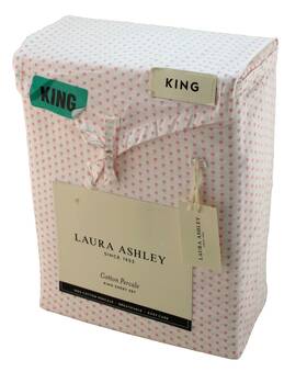 Laura Ashley 883893942943 King Size Heart To Pink / White 100% Cotton Percale Sheet Set