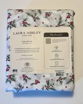 Laura Ashley 883893943308 Full Sheet Set Berry Bright Cranberry Red 4pc Cottage Holiday Green