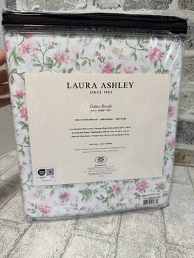 Laura Ashley 883893946255 New Full Sheet Set Aveline Floral Pink Rose 100% Cotton Percale