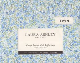 Laura Ashley 883893963498 Twin Sheet Set Leona Flower 3pc Ruffle Light Blue Farmhouse Chic