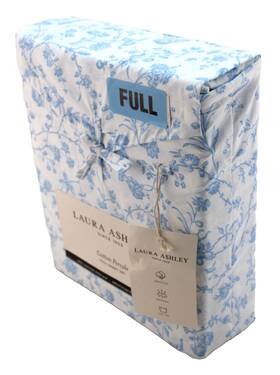 Laura Ashley 883893963597 New Full Size Aria Light Blue Floral 100% Cotton Percale Sheet Set