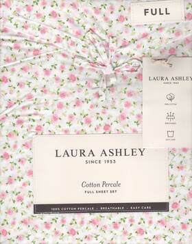Laura Ashley 883893963641 Full Sheet Set Bessie Floral Pink 4pc Cottage Green Farmhouse Chic