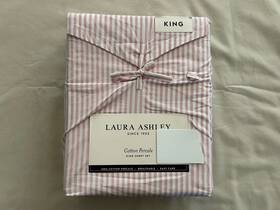 Laura Ashley 883893967441 New 4pc King Sheet Set Cottage Oxford Stripe Pink And White