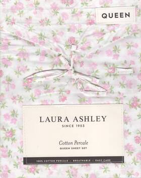 Laura Ashley 883893986985 Queen Sheet Set Ditsy Doodle Floral Pink 4pc Cottage Chic Green