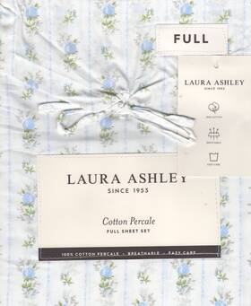 Laura Ashley 883893987074 Full Sheet Set Sweet Buds Blue Floral 4pc Cottage Chic Gray Green