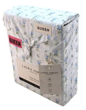 Laura Ashley 883893987081 New Queen Size Sweet Buds Blue Floral 100% Cotton Percale Sheet Set
