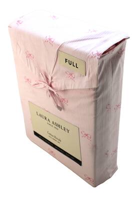 Laura Ashley 883893987173 New Pink Curtsey Bow Full Size 100% Cotton Percale Sheet Set