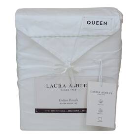Laura Ashley 883893999541 Queen Sheet Set Cotton Percale Green Heart Embroider Cool Air Flow