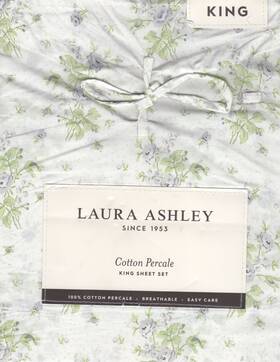 Laura Ashley 883893999848 King Sheet Set Rosebud Diva Grey 4pc Cottage Farmhouse Chic Green