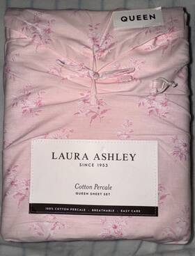 A0001901 Laura Ashley Queen Sheet Set Victorian Bouquet Pink 4pc 100% Cotton