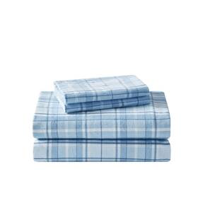 Ushsa01065727 Laura Ashley Mulholland 4-piece Light Pastel Blue Plaid Flannel Queen Sheet Set