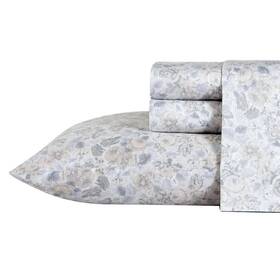 Ushsa01163722 Laura Ashley Quartet 4-piece Gray Floral Cotton Queen Sheet Set